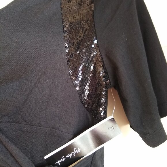 RGL New York black v neck shirt with sequences - Picture 5 of 6